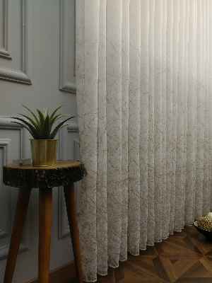 Modern Desenli Baskılı Tül Perde Şantuk Keten 2025 Vizyon Serisi- Kahve Açık-ekru-sütlü Kahve - Kurşunlu Tül