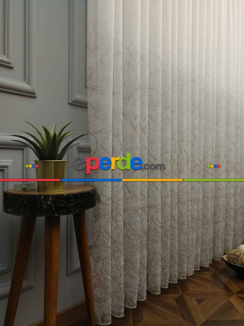 Modern Desenli Baskılı Tül Perde Şantuk Keten 2025 Vizyon Serisi- Kahve Açık-ekru-sütlü Kahve - Kurşunlu Tül