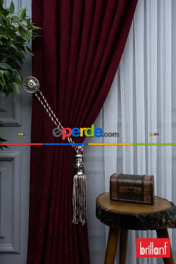 Brillant Jakar Desen Fon Perde ( Dökümlü Fon )- Vişne