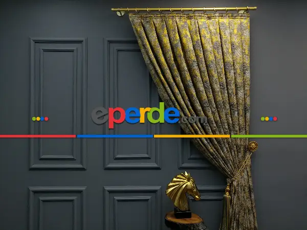 Yatak Odası - PatineDesenli Modern Desenli Jakarlı Fon Perde Yeni Seri 401- Gri-füme-antrasit-füme-altın