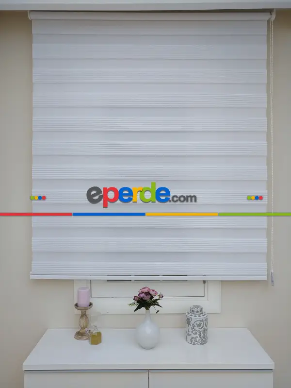 Beyaz Geniş Düz Plise Zebra Perde-wide Pile- Kırık Beyaz
