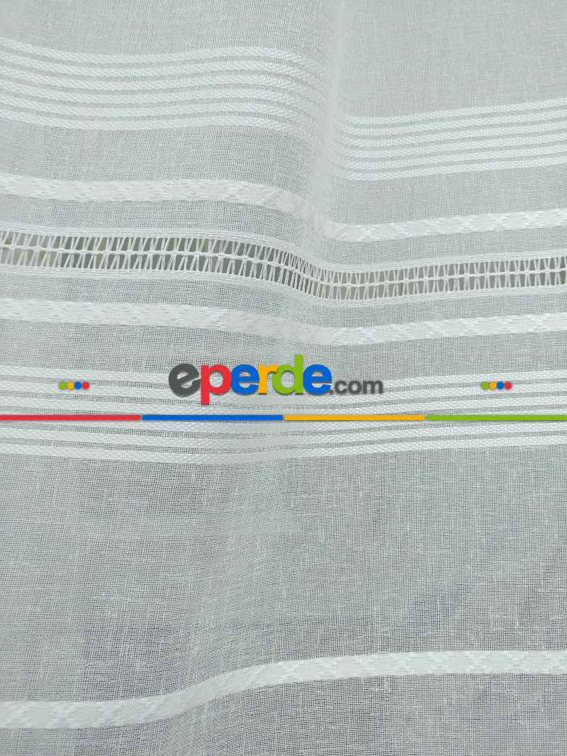 Krem - Keten Tül Perde- Krem - Kurşunlu Tül