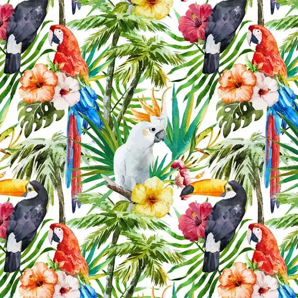 Tropikal Desenli Fon Perde K485 T - Kumaşı Kalındır Duck Bezi Değildir.- Yeşil-Çok Renkli