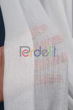 Yeni Sezon Çizgili Ekru Keten Görünümlü Tül Perde