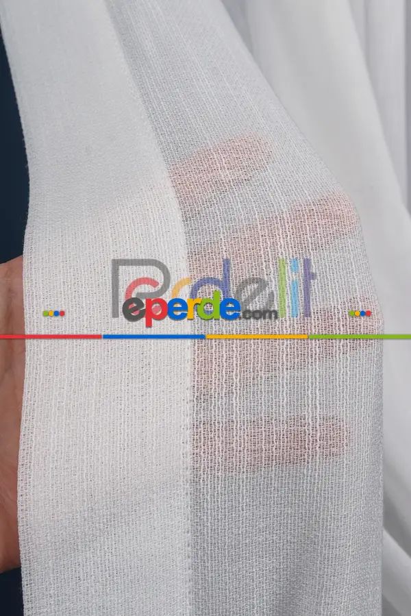 Yeni Sezon Çizgili Ekru Keten Görünümlü Tül Perde