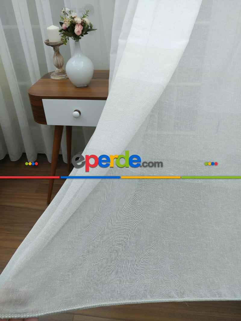 Krem - Bej Keten Tül Degrade Perde- Krem-bej - Kurşunlu Tül