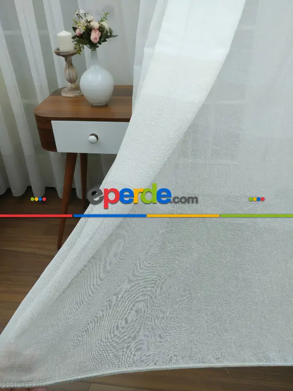 Salon Tül Perde - Krem - Bej Keten Tül Degrade Perde- Krem