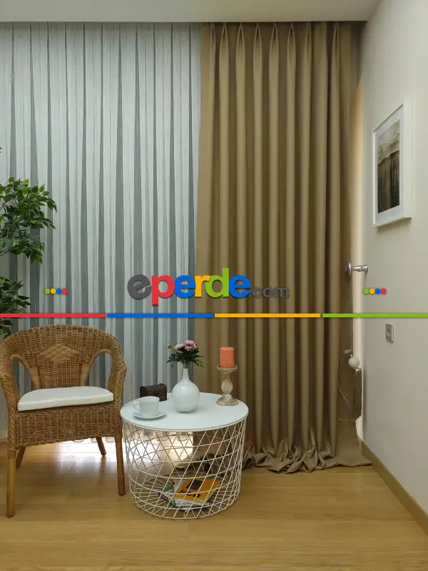 Yatak Odası - Keten Kumaş Kahve Rengi Düz Fon Perde( )- Sütlü Kahve