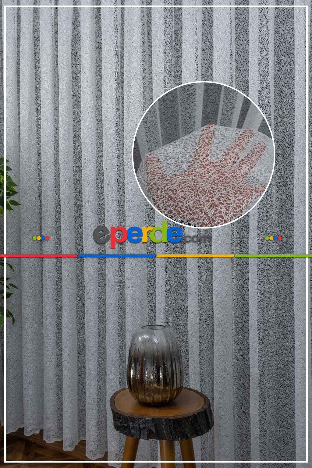 Ağ Desen Tül Perde- Beyaz-ekru