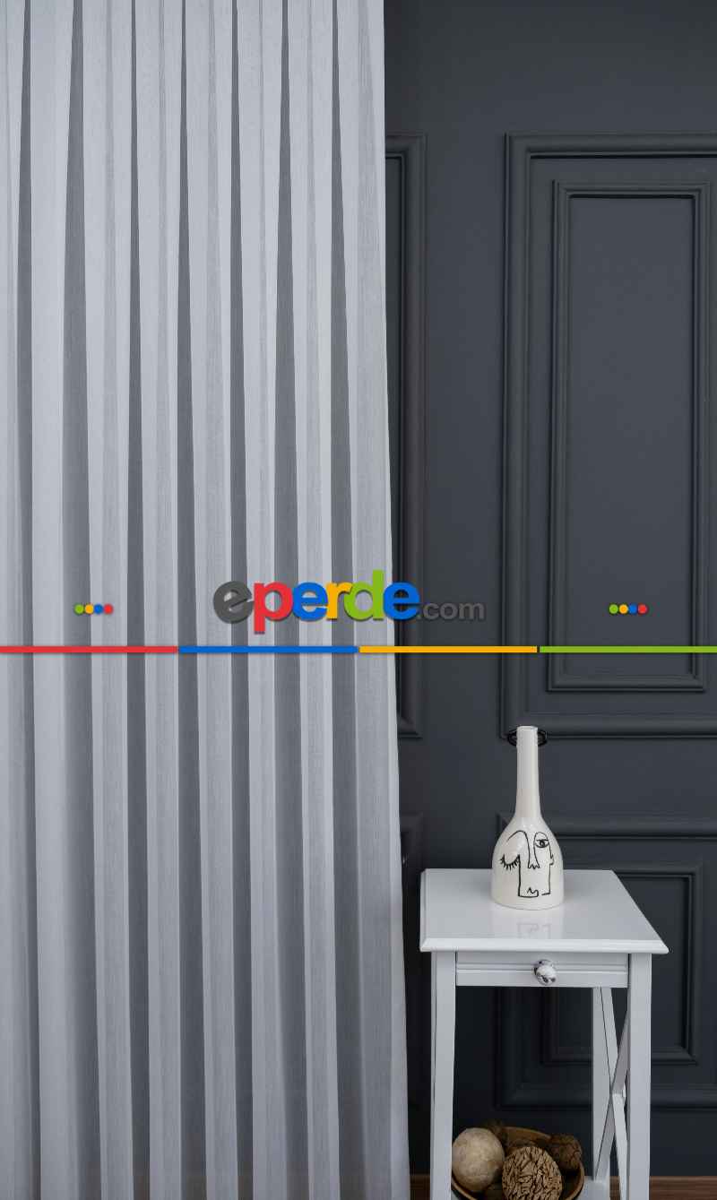 Çizgili Ekru Renkli 1.sınıf Kalite Bambu Tül Perde