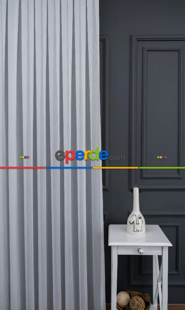 Çizgili Ekru Renkli 1.sınıf Kalite Bambu Tül Perde