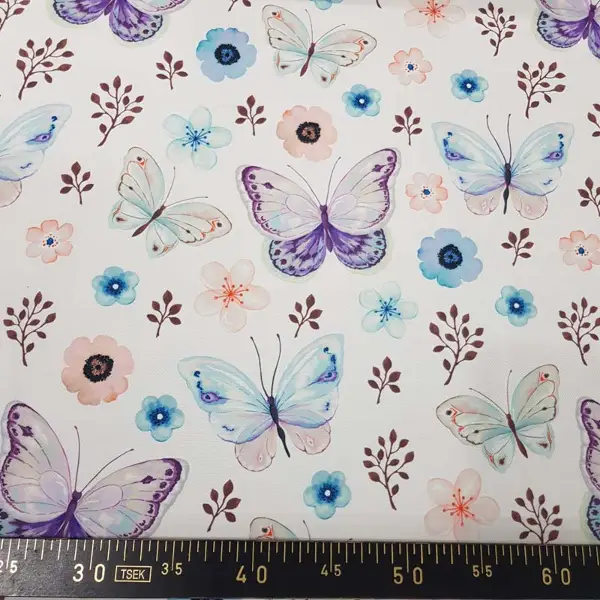 Kelebek Ve Çiçek Desenli Fon Perde Evm815 Kumaşı Kalındır Duck Bezi Değildir- Beyaz