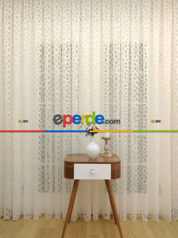 Örme Dantel Tül Perde- Krem