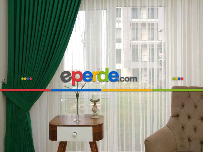 Koyu Yeşil - Düz Fon Perde ( Dökümlü Fon Perde)- Yeşil