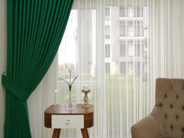 Salon Fon - Koyu Yeşil - Düz Fon Perde (  Dökümlü Fon Perde)- Yeşil