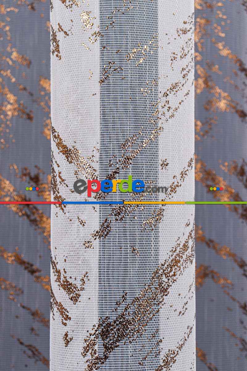 Salon Tül - Larissa Dijital Baskılı Tül Perde Ekru-gold