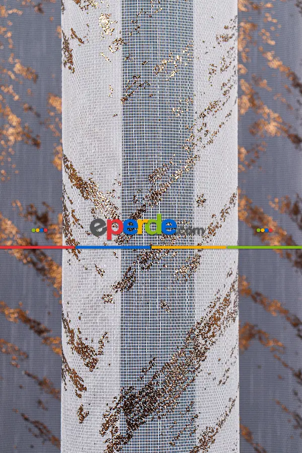 Salon Tül - Larissa Dijital Baskılı Tül Perde Ekru-gold