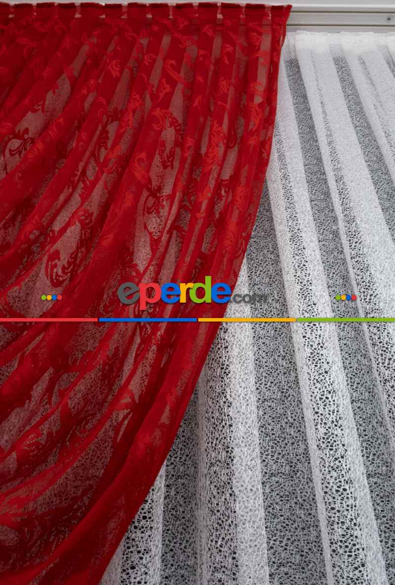 Tül Fon Kırmızı Renk Büzgülü Tasarım Moda Tasarım Fon Perde- Kırmızı 70cm X 1cm 