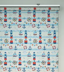 Bebek Odası Stor Perde - Çapa Baskılı Stor Perde- Mavi-Kırmızı-Beyaz