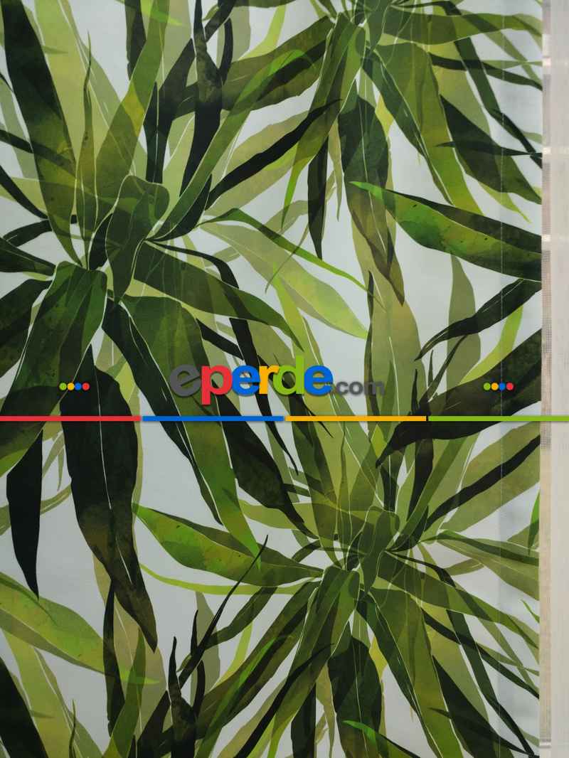 Mutfak Perdesi Kanat Fon Perde Yaprak Desenli- Yeşil