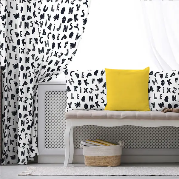 Çocuk Odası - Harf Desenli Fon Perde Evim899 Kumaşı Kalındır Duck Bezi Değildir- Mavi-beyaz