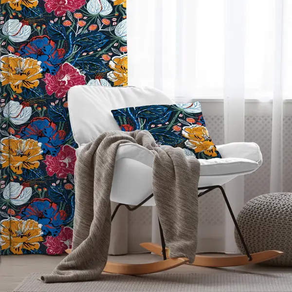 Tropik Desenli Fon Perde Evim611 Kumaşı Kalındır Duck Bezi Değildir- Mavi-beyaz