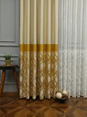 Modern Pano Fon Perde Bantlı Çift Renk -502- Altın-kum Beji