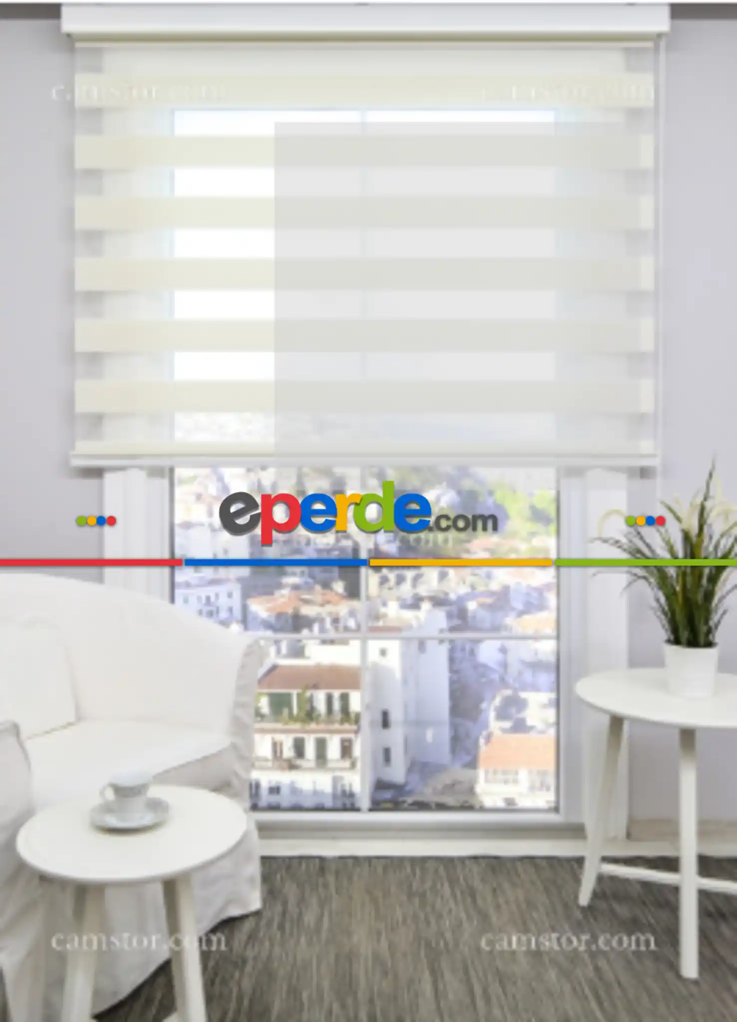 Oturma Odası - Ekru Mikro Pilise Zebra Perde- Beyaz-ekru