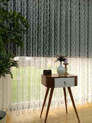 Brode İşlemeli Nakışlı Tül Perde Balık Ağı Desen- Ekru