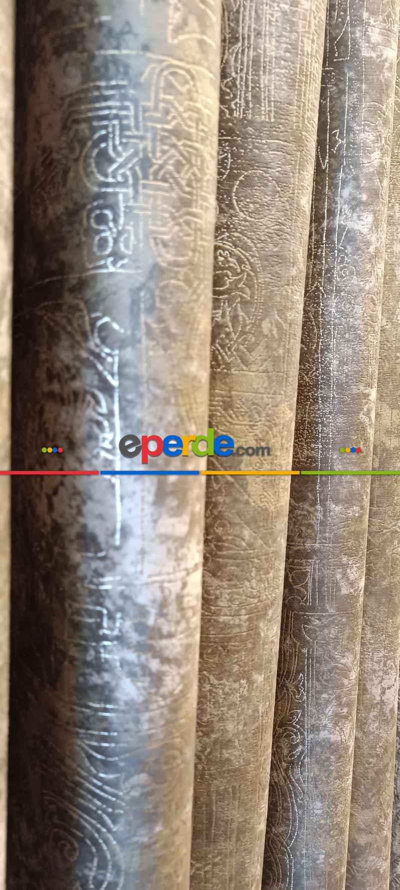 Yatak Odası - Modern Desenli Fon Perde İthal Kadife