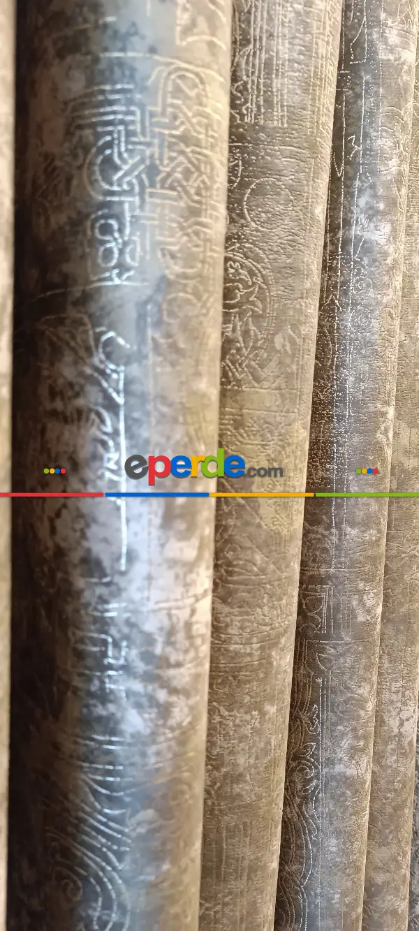 Yatak Odası - Modern Desenli Fon Perde İthal Kadife