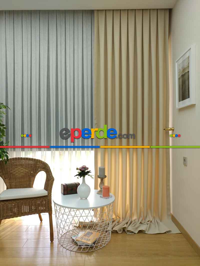 Salon Perdesi - Açık Krem Rengi - Düz Keten Fon Perde (  Keten Fon Perde)- Taş Rengi