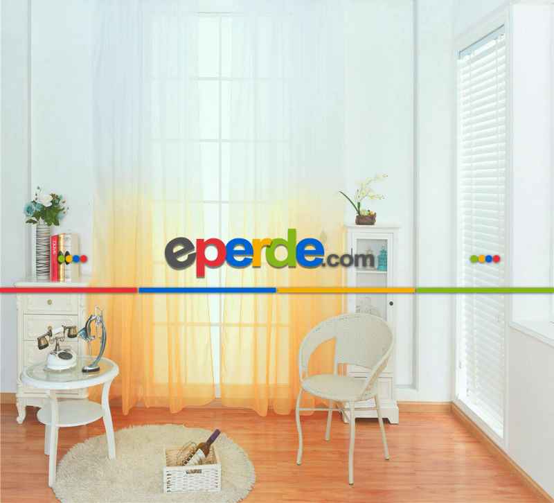 Renkli Geçişli Yeni Moda Pastel Renk Tül Perde - Kavun İçi- Hardal - Kurşunlu Tül