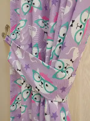 Kız Bebek & Çocuk Odası Fenomen Kedi Fon Perde Modelleri- Pembe-Lila-Mint