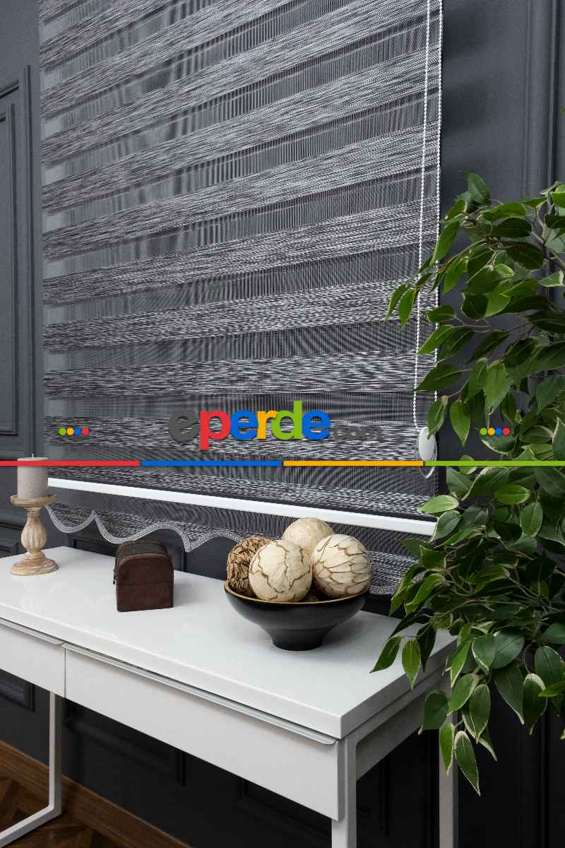 Koyu Gri Antirasit Bambu Zebra Perde 100x200