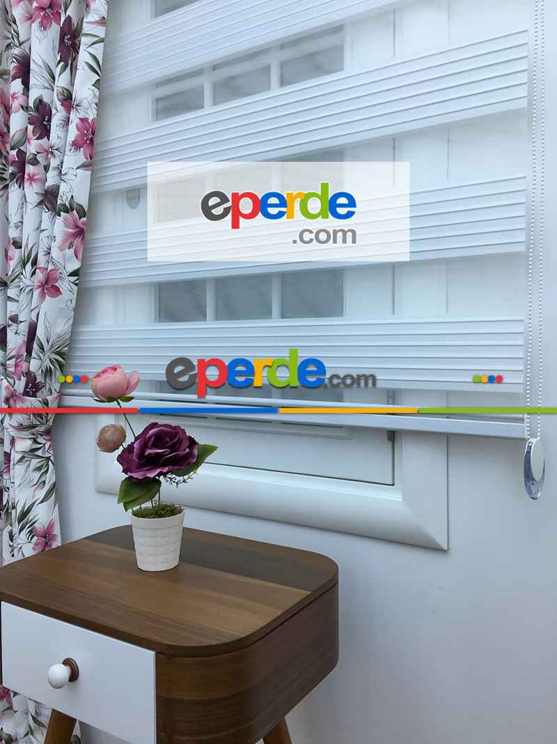 Mutfak - Zebra Perde - Geniş Pileli Zebra Perde- Beyaz