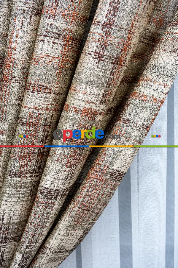 Patinedesenli Carmen Jakar Dokuma Fon Perde- Bej-kiremit Rengi