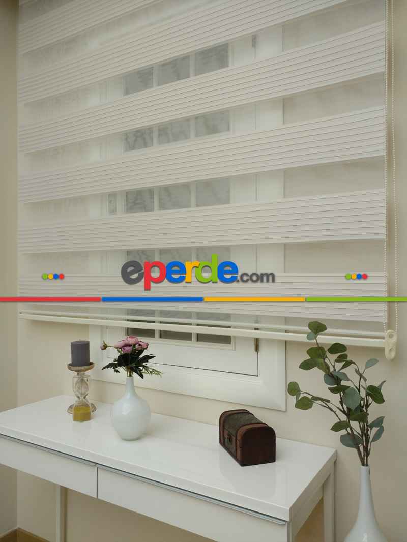 Mutfak - Zebra Perde - Geniş Pileli Zebra Perde- Krem Açık