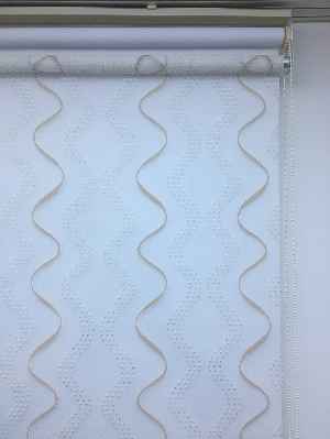 Desenli Çiftli Sistem Tül Stor Perde- Krem-gümüş Simli