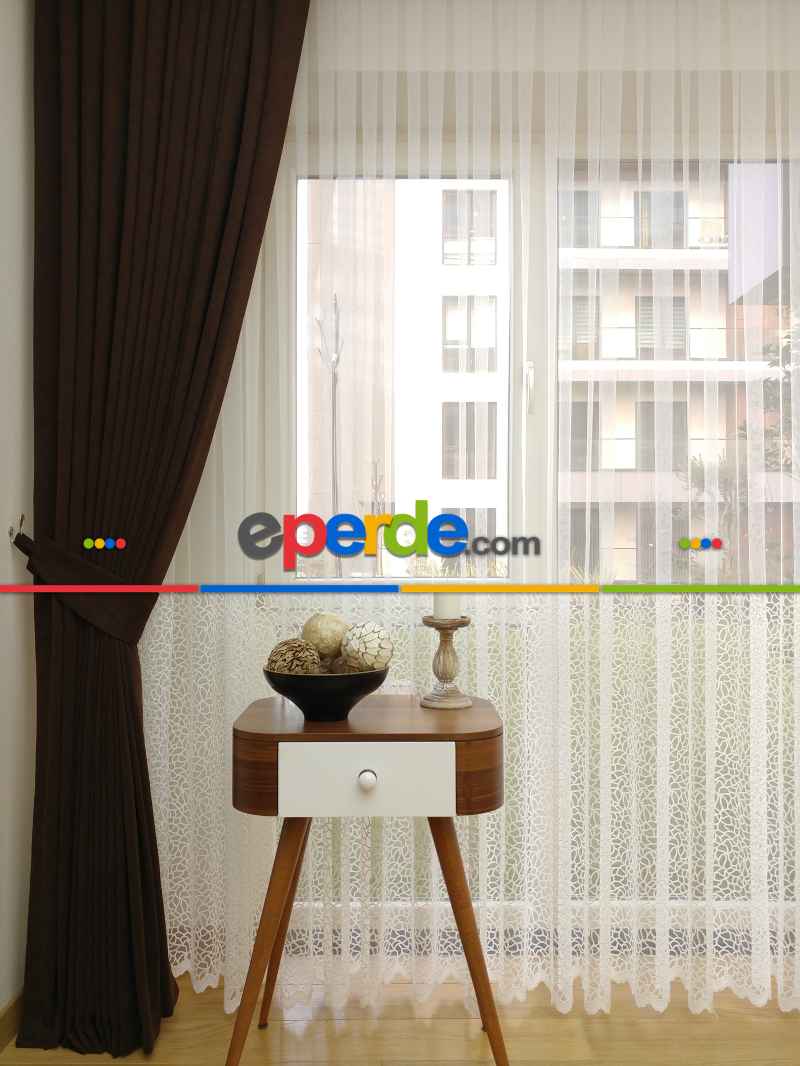 Kahve - Düz Fon Perde ( Dökümlü Fon Perde)- Kahverengi