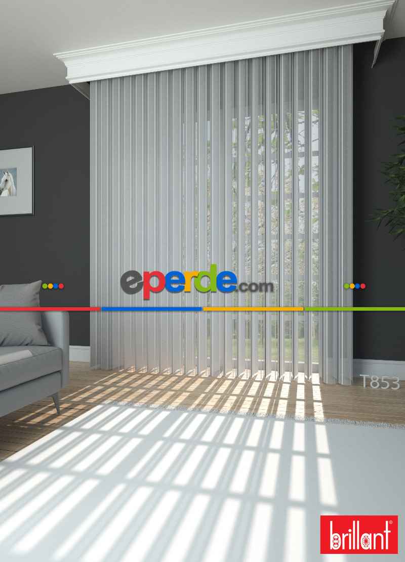 Brillant Akıllı Tül Perde Açık Gri Renkli Tül Dikey Zebra Perde Düz 1. Kalite