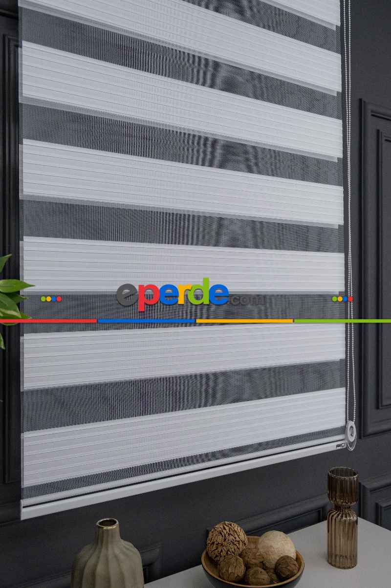 Mutfak Zebra Perde - Ekru Rengi Yüksek Kalite Pliseli Zebra - Kornişe Kolay Montaj Ayağı Seçenekli - Standart Metal Kasalı