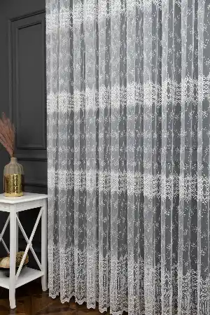 Salon Tül - Brode Yoğun İşlemeli Tül Perde Çok Dökümlü - Ütü İstemez - İtinalı Dikiş