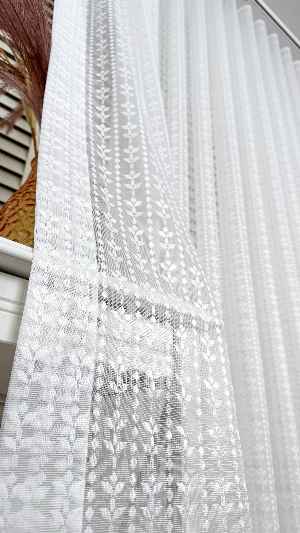 Ekru Çiçek Nakışlı Tül Perde, Ağır Gramajlı Premium Seri, 2 Renk