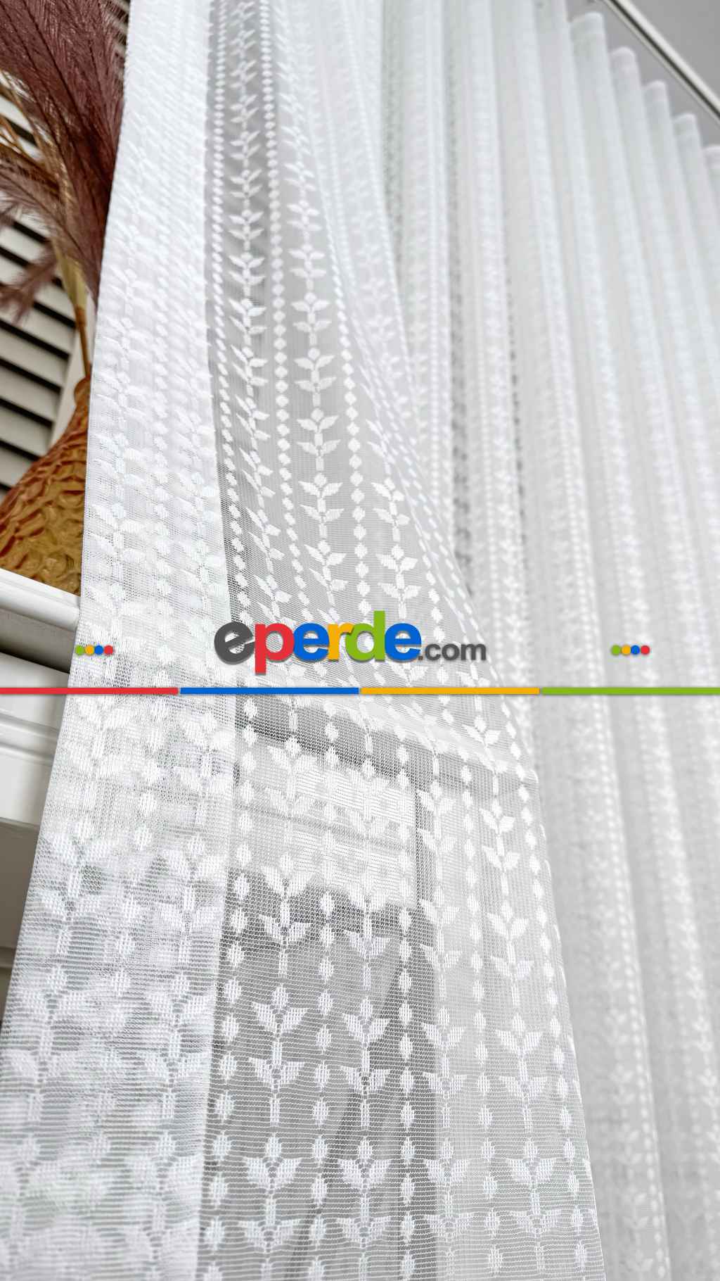 Ekru Çiçek Nakışlı Tül Perde, Ağır Gramajlı Premium Seri, 2 Renk