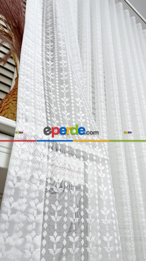 Ekru Çiçek Nakışlı Tül Perde, Ağır Gramajlı Premium Seri, 2 Renk