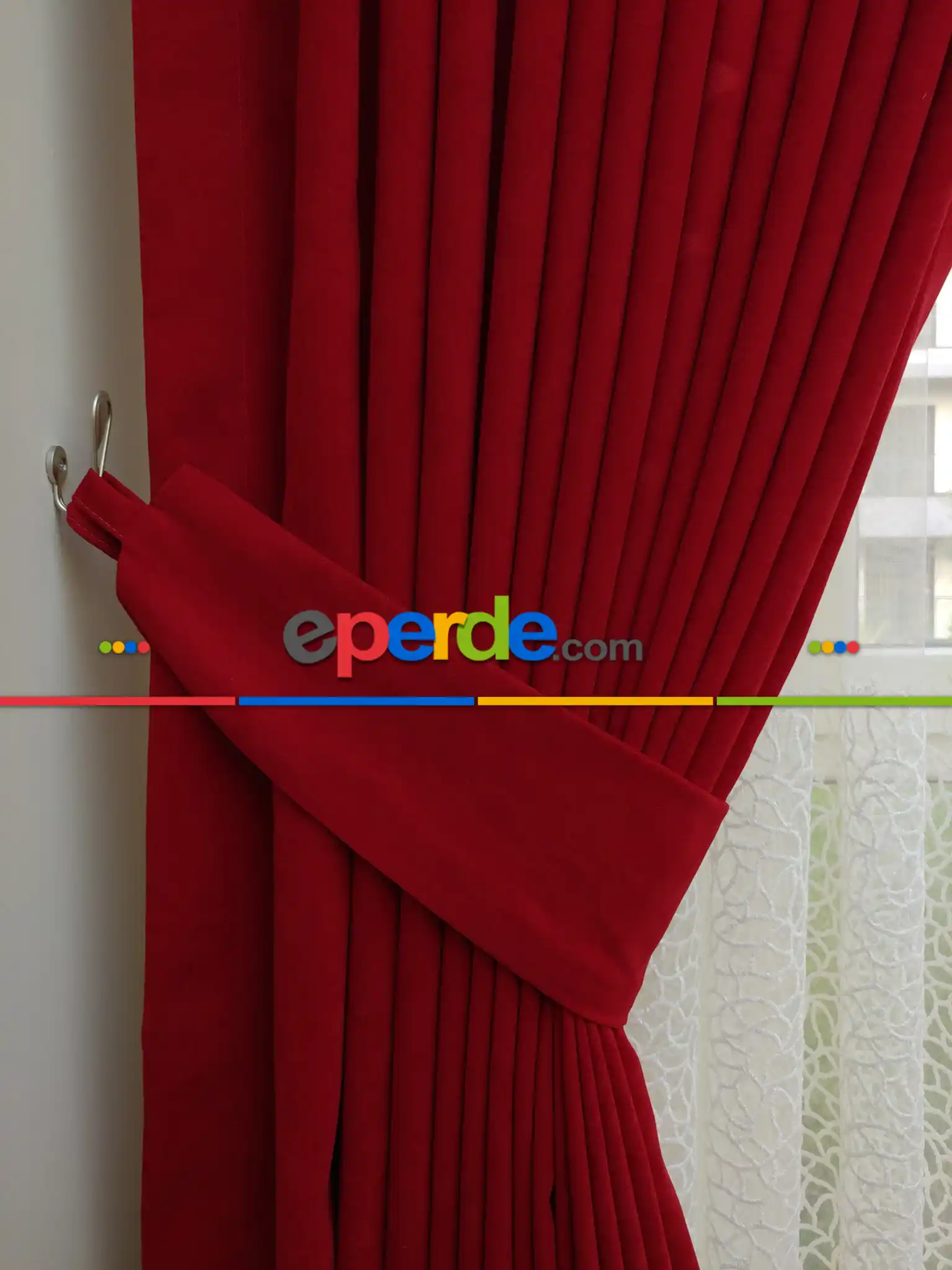 Koyu Kırmızı Düz Fon Perde ( Dökümlü Fon )- Kırmızı