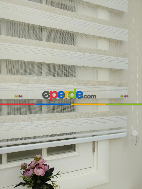 Ekru - Koyu Krem Zebra Perde Zarif Bambu 2021- Krem Koyu-ekru