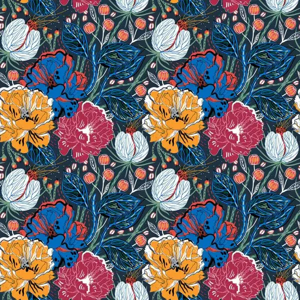 Mavi Çiçek Desenli Fon Perde Evm611 Kumaşı Kalındır Duck Bezi Değildir- Siyah-Mavi-Sarı-Beyaz-Pembe