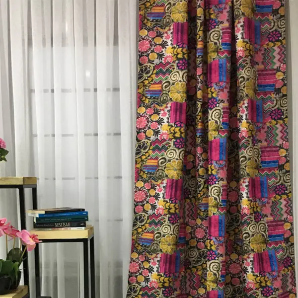 Çiçek Desenli Fon Perde Kumaşı Kalındır Duck Bezi Değildir-  Çok Renkli 2